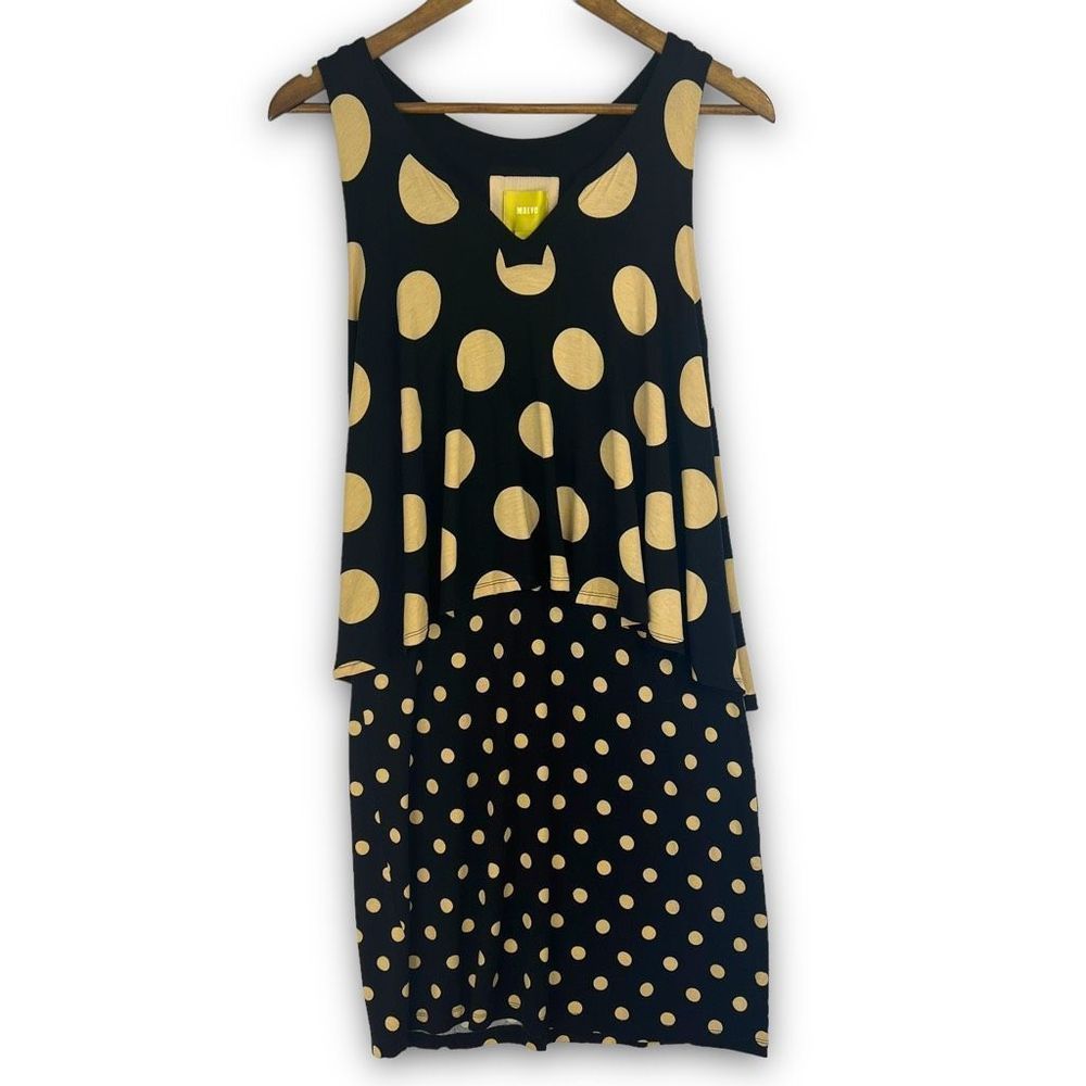 Maeve By Anthropologie‎ Black Polka Dots Sleeveless Layered Davina Dress Size XS